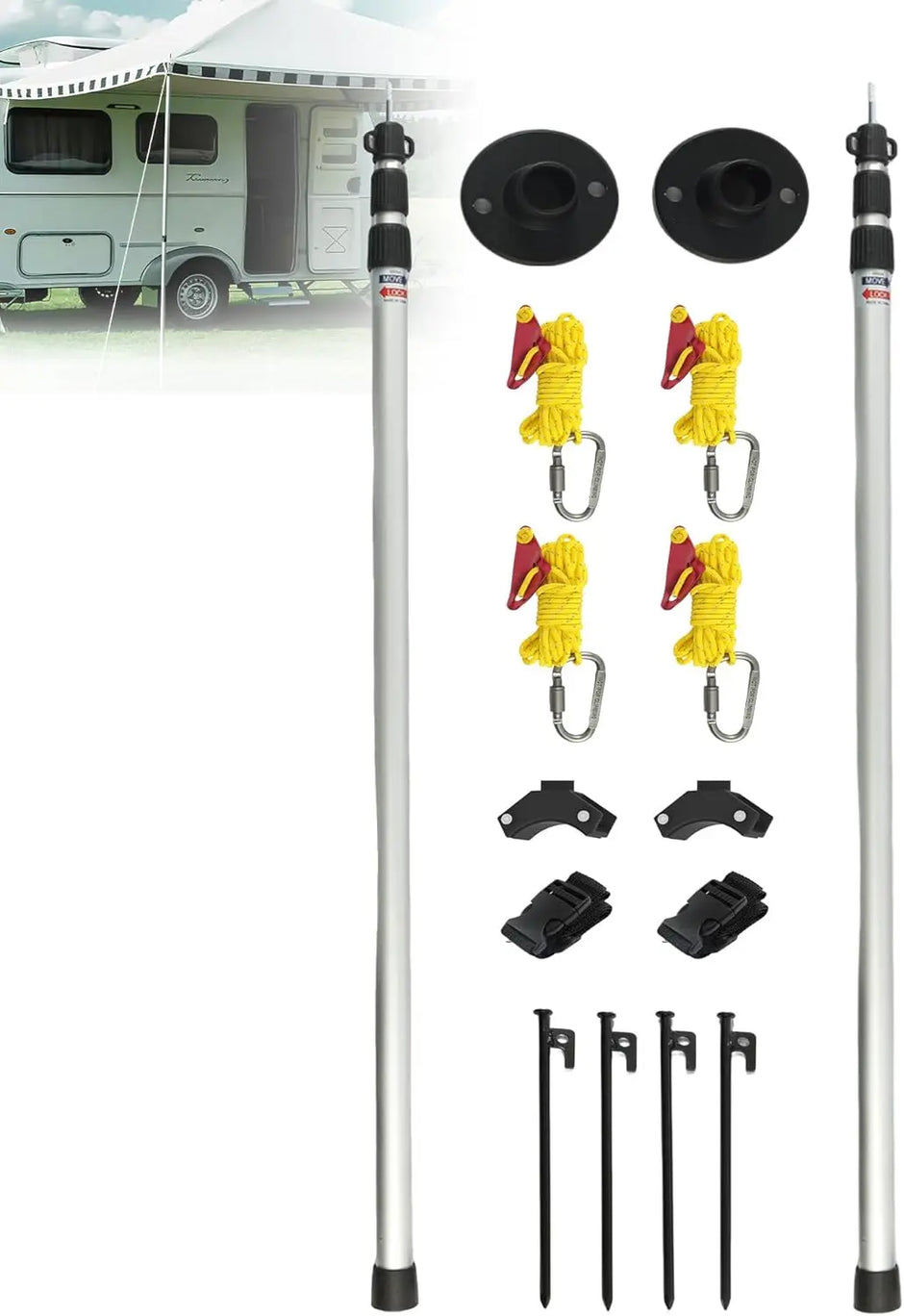 RV Awning Tie Down kit 108" Extended Length Adjustable Awning Support Poles-1