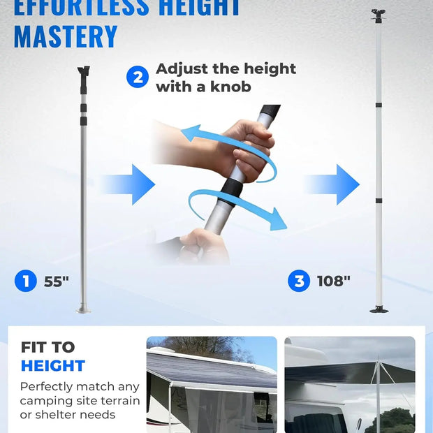 RV Awning Tie Down kit 108" Extended Length Adjustable Awning Support Poles-2