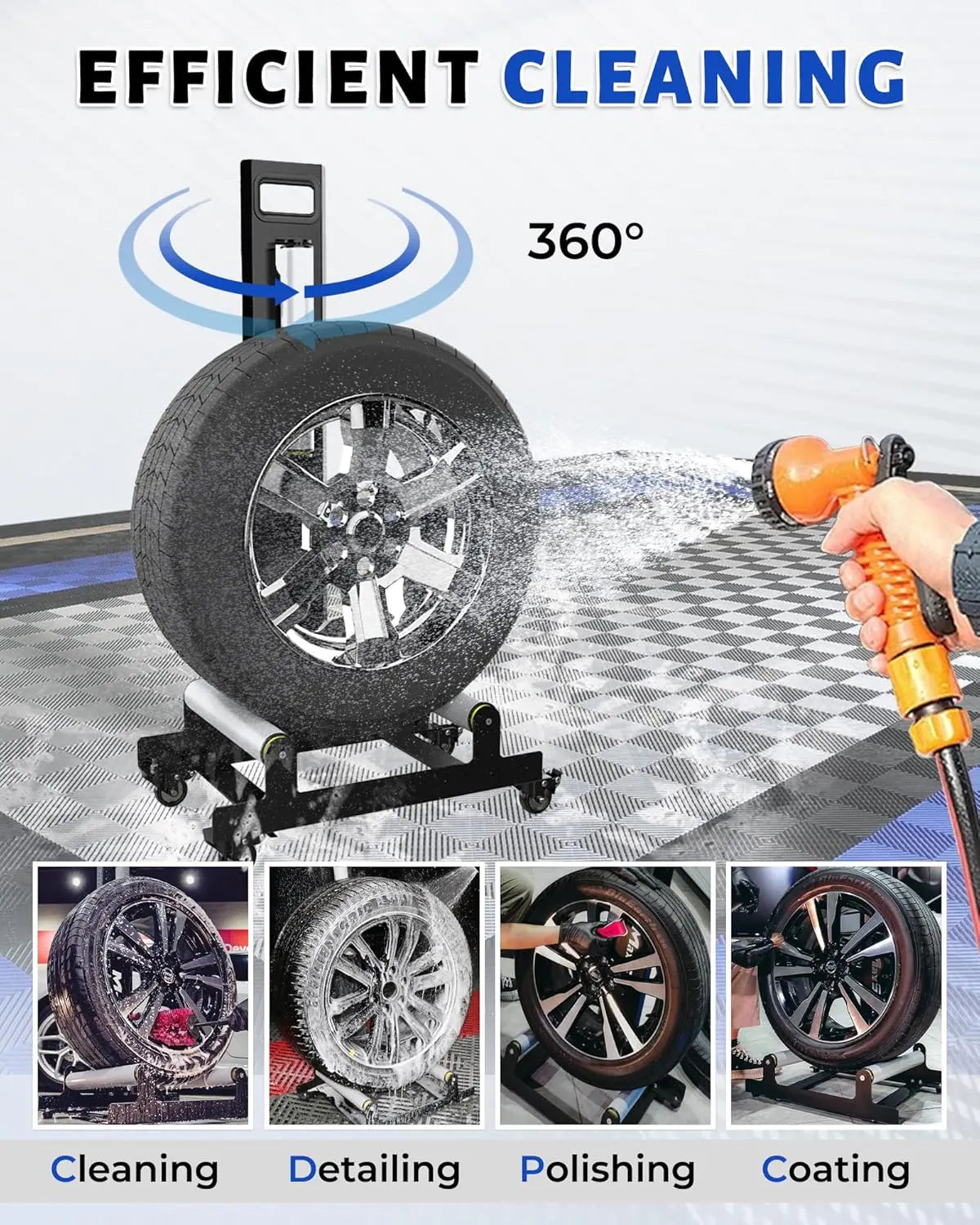 360° Rolling Wheel Detailing Stand-Portable Wheel Cleaning Stand for Car Wash,Rim Cleaning,Tire Shine Applications and Detailing Tasks-2